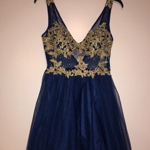 Dark Blue Dress with Gold appliqué